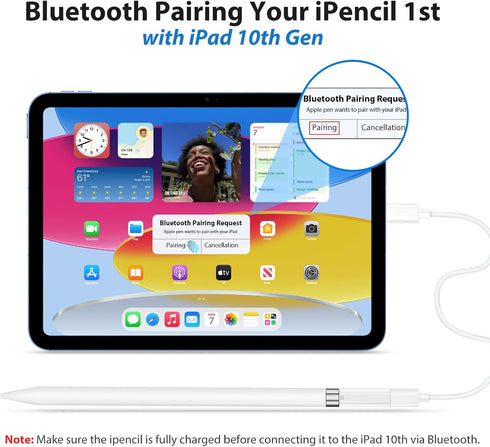 Pencil Charger Adapter for Apple Pencil 1st Generation, USB C to Lightning Adapter for iPad 10th Gen, Bluetooth Pairing