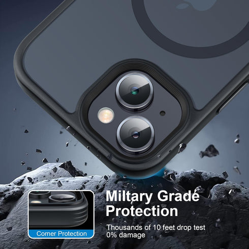 iPhone 15 Phone Case, Compatible with MagSafe, 10FT Drop Resistant Matte Skin Feeling Back Cover, Magnetic Case, Black