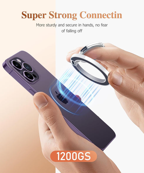 GVIEWIN Magnetic Phone Ring Holder, Compatible with MagSafe Phone Grip with Adjustable Stand, Magnet Phone Ring Kickstand for iPhone 15 Pro Max/Plus/14/13/12 Series/Other Smartphones (Glitter/Silver)