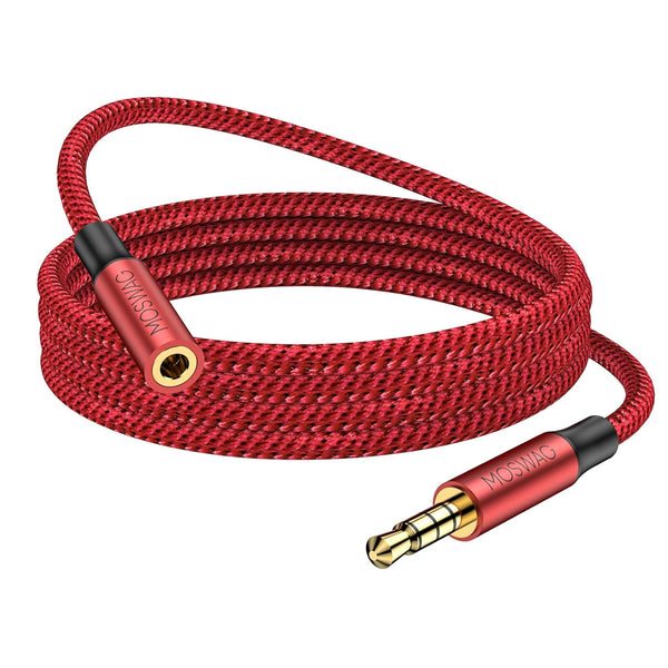 MOSWAG 3.5mm Male to Female Extension Cable with Microphone, Nylon Braided, Compatible with Smartphones, Headphones,