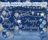 Navy Blue Happy Birthday Backdrop with Silver Glitter Balloons, Star Flag Sequins for Adult Birthday Party Decoration