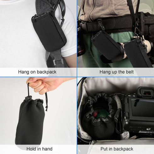 4pcs Camera Lens Bag - 4 Sizes Drawstring Lens Pouch with Thick Protective Neoprene for Canon, Nikon, Sony