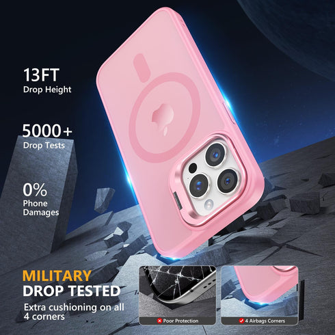 Magnetic iPhone 13 & 14 Case, Compatible with Magsafe, Built-in Stash Stand, Matte Scratch-Resistant Shockproof Cover