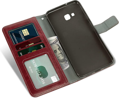Asuwish Compatible with Samsung Galaxy J4 Plus Wallet Case Tempered Glass Screen Protector and Leather Flip Card Holder Stand Cell Accessories Phone Cases for Glaxay J4 Prime Gaxaly J4 Core J4+ Brown