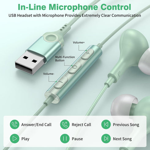 Computer Headphones USB Headset with Microphone for PC, PS5, PS4, Laptop, 7.5FT Cord, Magnetic in-Ear Earbuds with