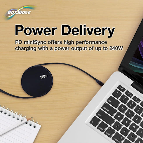 BoxWave MP3 W02 (240W), 240W Cable Compatible with Benjie Player - PD miniSync Retractable PD Portable USB Type-C Cable