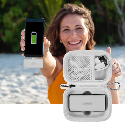 Boobowl Case for Anker Nano Portable Charger Power Bank 5,000mAh with Built-in Lightning Connector - White