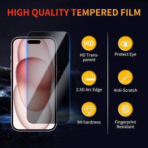 Privacy Screen Protector for iPhone 15/iPhone 15 Pro 6.1 Inch, 3 Pack, Tempered Glass Film Anti-spy