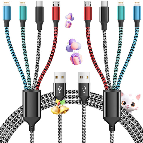Multi Charging Cable,4 in 1 Charging Cables for Multiple Devices Nylon Braided