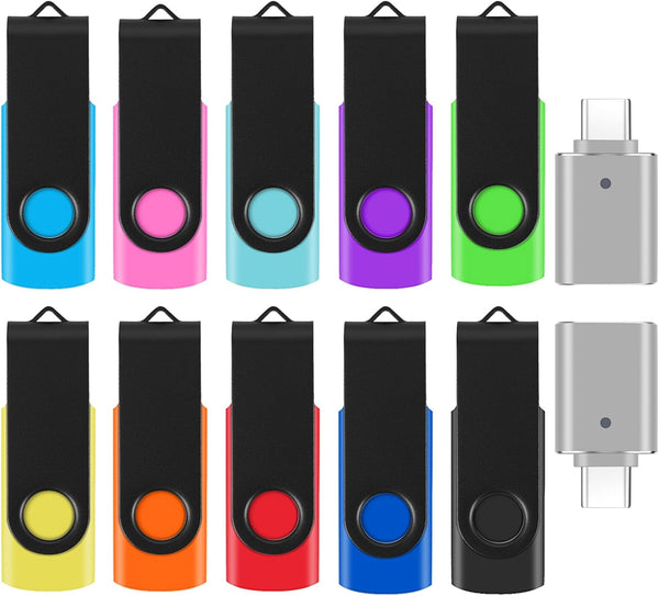 WesData 10 Pack 4GB Flash Drives with 2 USB C Adapters, Thumb Drive,