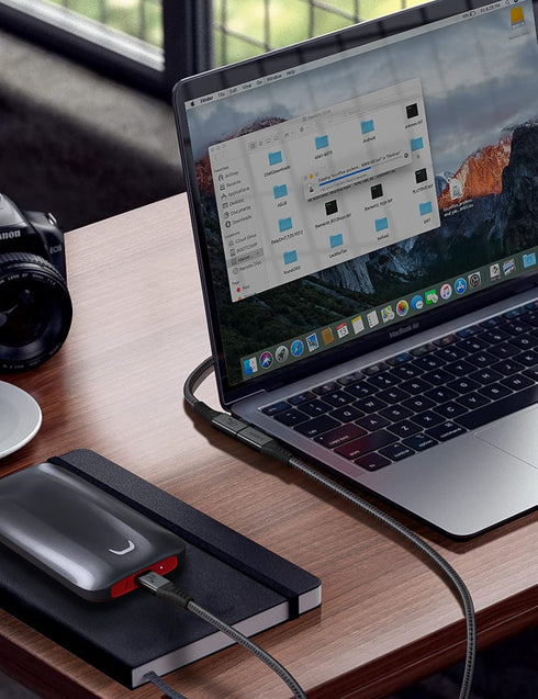 XAOSUN 240W Thunderbolt 4 Cable, 3.3ft Right Angle USB C to USB C, 40Gbps Data, 8K@60Hz for MacBook Docks & eGPU Hub.