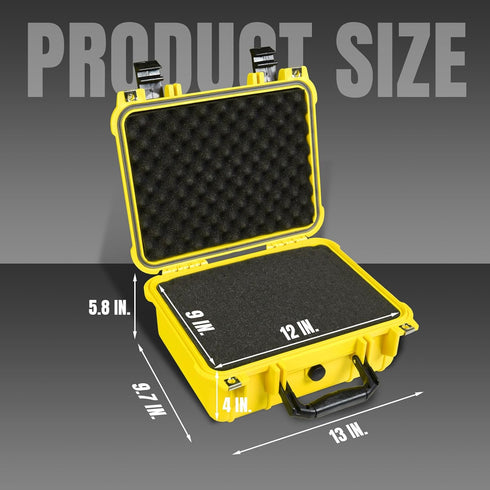 Hard Case 14x 11.5x 6 Inch, Portable Waterproof Protective Camera Case with Customizable Foam, Yellow