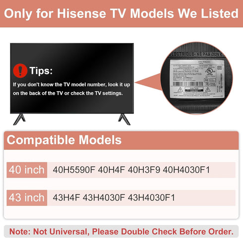 Maozhren 40" 43" 40H5590F 40H4F 40H3F9 40H4030F1 43H4F 43H4030F 43H4030F1 Set, TV Stand for Hisense TV Legs, Only