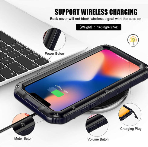 Mitywah Waterproof Case for iPhone 11, Heavy Duty Metal Full Body Protective Case, Shockproof Rugged Defender, Black