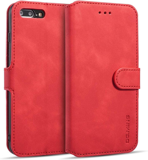 Luxury PU Leather Case by UEEBAI - Vintage Wallet Flip Cover with Card Slots for iPhone SE3/SE2 - Red