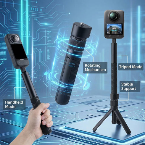 YiJunHui Insta360 X5/X4, 3, 1/4" 6 lbs 47 Inch Bullet Time Handle Tripod Rotating Grip with Invisible Selfie Stick