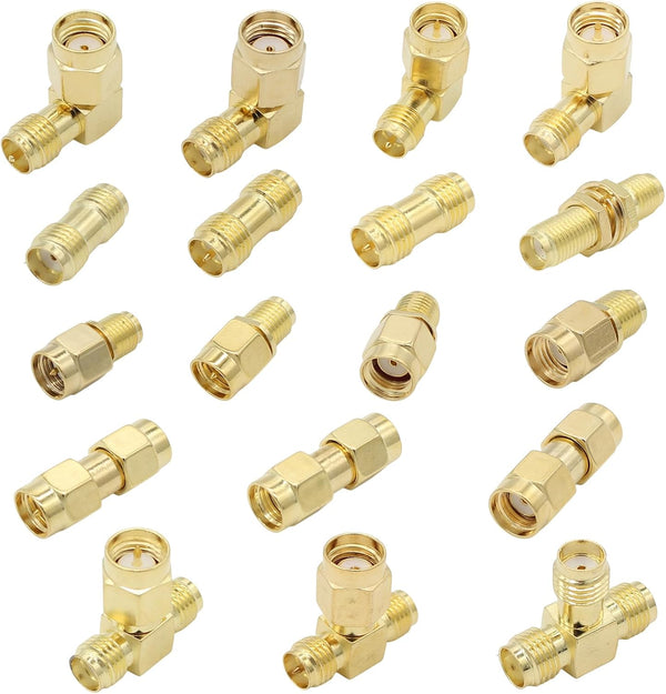 SMA Adapter Kit, 18pcs Gold Plated, Compatible with FPV Antennas, Ham Radio, WiFi Router, etc.