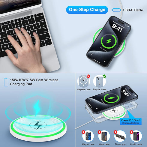 Motorola Edge 2024 Wireless Charger Fast Charging Pad 15W with 18W Quick Charger Block for Moto G Stylus 5G