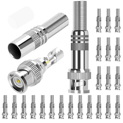 DAIERTEK 24pcs RG59 RG6 BNC Connectors, Male Solderless Compression Connector for CCTV Coax Cable