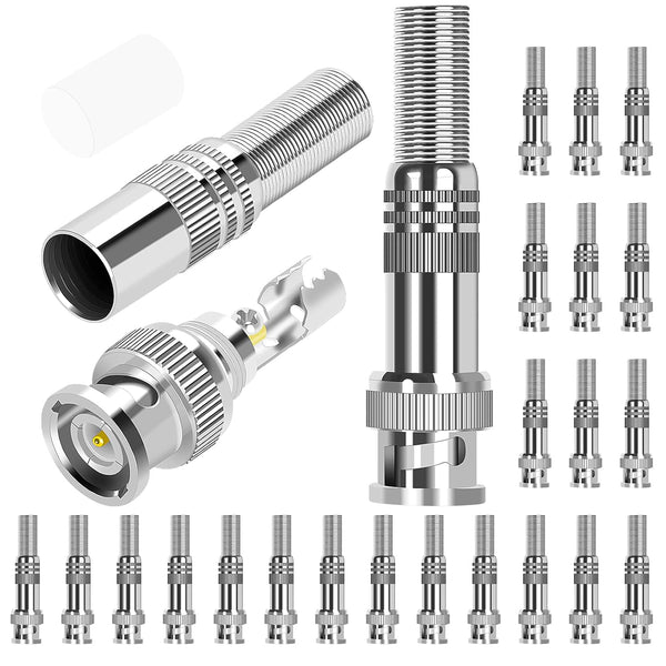 DAIERTEK 24pcs RG59 RG6 BNC Connectors, Male Solderless Compression Connector for CCTV Coax Cable