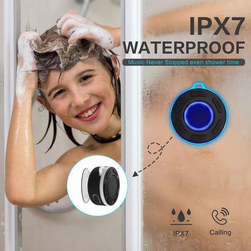 Portable Bluetooth Speaker with HiFi Stereo Sound, IP7 Waterproof with Suction Cup for Outdoor and Shower Use