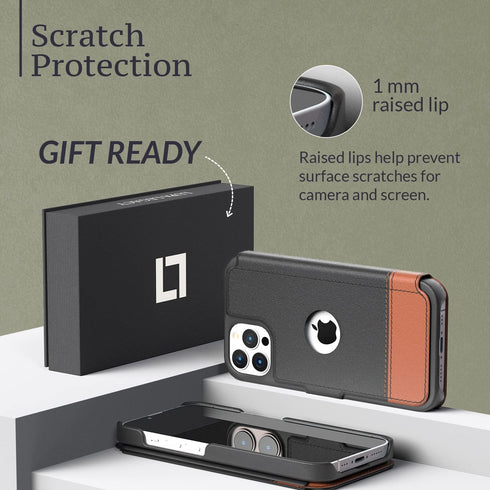 LUPA Legacy Compatible iPhone 12 Pro Max Wallet Case, Flip Case with Card Holder, Faux Leather, Smoky Cedar
