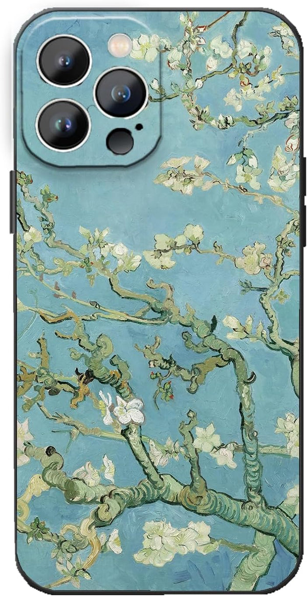 iPhone 15 Pro Max Phone Case, Art Van Gogh Almond Blossom Aesthetic Blue Flower Slim Soft TPU Waterproof Cover
