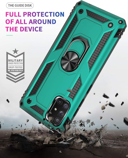 Samsung A71 5G Cellular Phone Case - Military Grade Heavy Duty Protection with Rotating Ring Kickstand