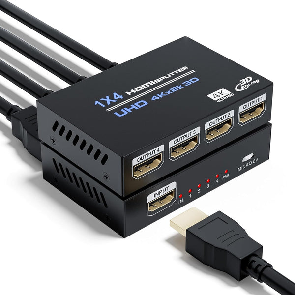 BolAAzuL HDMI Splitter 1 in 4 Out, 4K 30Hz Duplicator Adapter for 4 Displays, Supports Full HD 1080P, PS3, PS4,