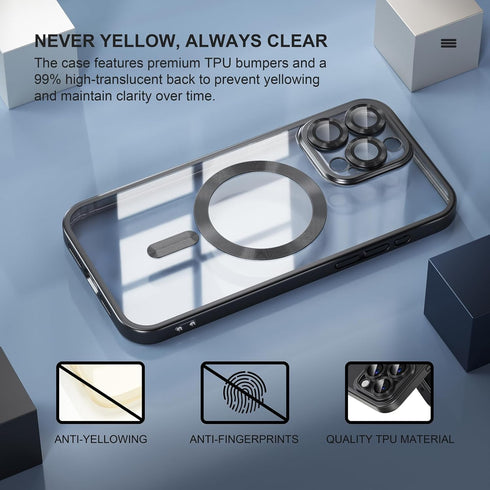 Magnetic Soft Clear Phone Case for iPhone 15 Pro Max, Titanium Black with Military Grade Drop Protection