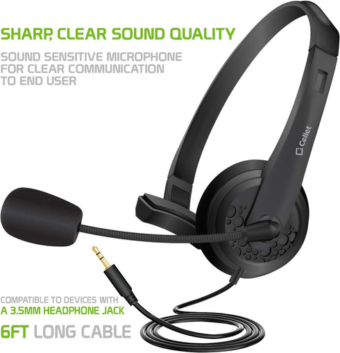 Cellet Wired Hands Free Headphones with 3.5mm Jack, Compatible with Computer, Cellphone, PC, Skype, Webinar, Smart