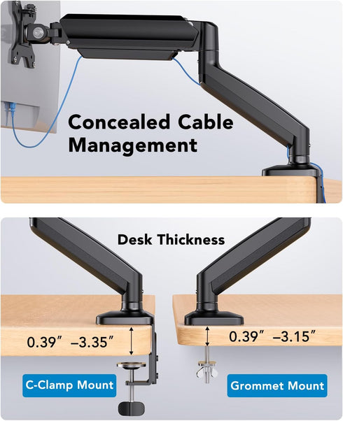 HUANUO 1334 Inch 22lbs, Grommet 75x75mm 100x100mm Single Monitor Mount, Adjustable Monitor Arm for Screen Up to C-Clamp
