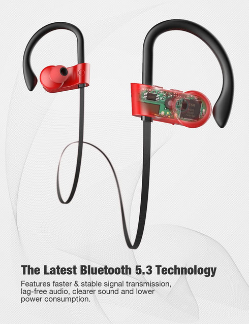 Otium Wireless Bluetooth 5.3 Sport Headphones, Built-in Mic, In Ear Running Headset with Earhooks, 16 Hours Playtime