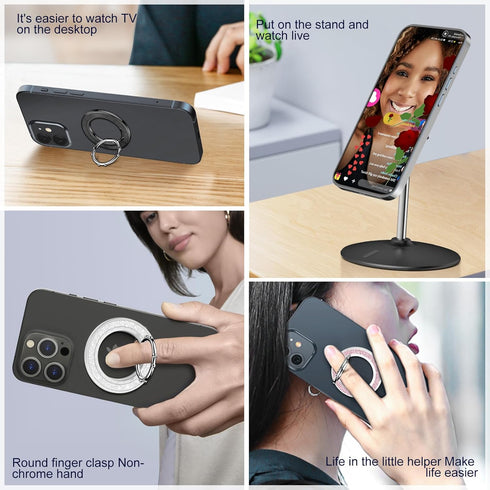 Magnetic Phone Ring Holder for iPhone, 2 in 1 Removable Magnetic Desk Stand Compatible with iPhone 15 14 13 12 Series