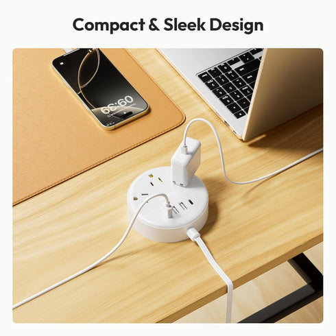 Flat Plug Power Strip with USB Ports, NTONPOWER Nightstand Charging Station, 5ft Short Extension Cord, White