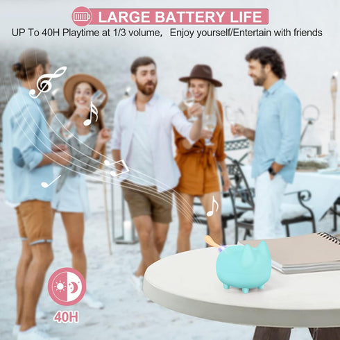 Cute Small Bluetooth Speaker, Cat Mini Wireless Speakers with Loud Stereo Sound, 40H Playtime, Green
