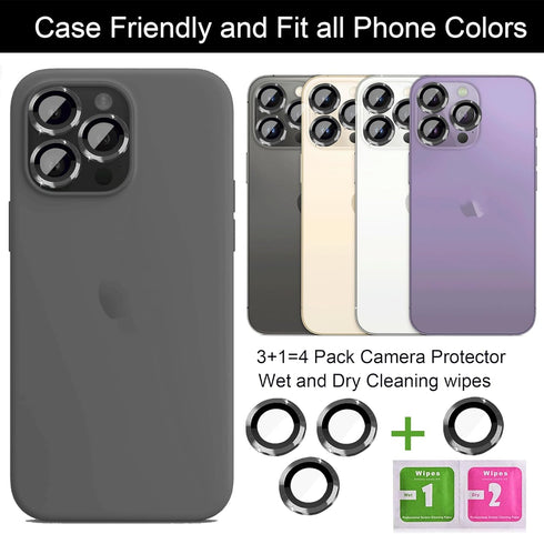 iPhone 12 Pro, 12 Mini Camera Lens Protector - 2 Sets Tempered Glass Cover with Metal Ring, Case Friendly (Black)