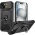 Goton iPhone 15 Case with Screen Protector - Heavy Duty Shockproof Bumper, Slide Camera Cover & Ring Stand, Black