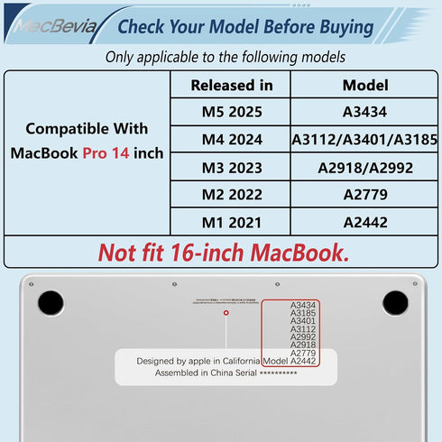 MecBevia 14 inch M5 M4 M3 M2 M1 (2026-2021), Compatible with MacBook Pro Case for Pro/Max Chip Hard Shell Cover