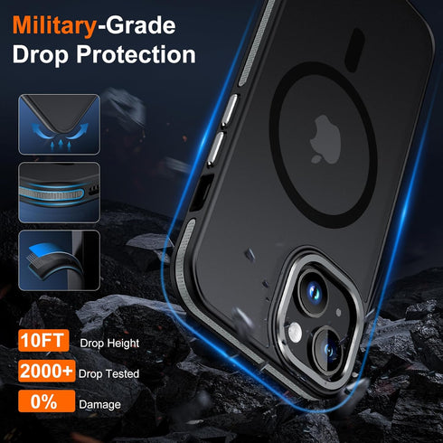 JAME Magnetic iPhone 13 & 14 Case, Slim Shockproof Military-Grade Protection, Non-Slip Matte, Black, 6.1"