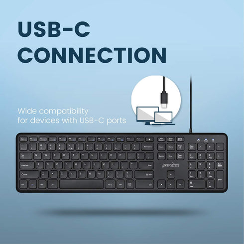 Perixx PERIBOARD-210C Wired Full-Size USB C Keyboard with Quiet Scissor Keys - Compatible with Mac, Windows, Tablets