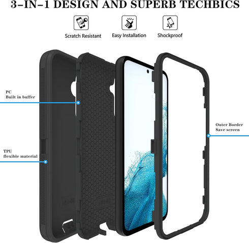 Samsung Galaxy A54 5G Case, Qinmay for Galaxy A54 5G with HD Screen Protector (2 Pack), Durable Shockproof 3-Layer