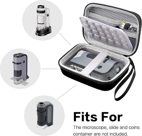 Microscope Case for Carson MicroFlip 100x-250x LED and UV Lighted Pocket Microscope(MP-250 or MP-250MU), Box for MicroBrite Plus 60x-120x Kids and Adults Mini Microscope (MM-300)- Black (Case Only)
