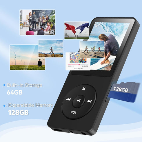AGPTEK A02PL 64GB MP3 70 128GB(Black) Player, Hours Playback Lossless Sound Music Player, Supports up