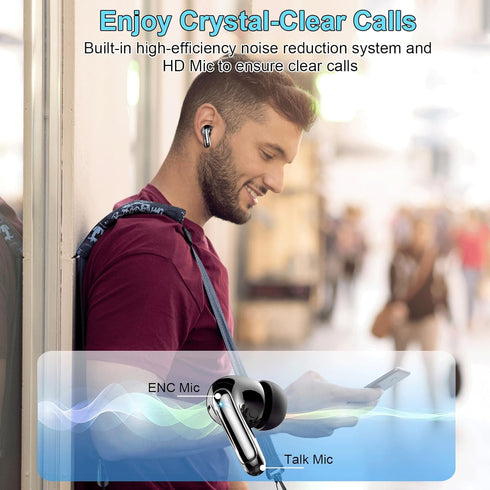 Wireless Earbuds Bluetooth 5.3 Headphones, 48H Stereo Earphones in Ear with 4 ENC Mic for Clear Calls, Noise Cancelling