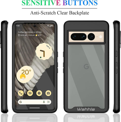 Google Pixel 7 Pro Case - Slim Fit Bumper, Full Body Shockproof, Built-in Screen Protector, Black/Clear for Men & Women.