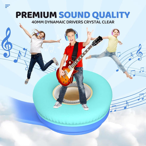 JoySpark Kids Bluetooth Headphones, Lightweight Wireless Over-Ear Headphones, 60 Hours Playtime, Volume Limited for Kids