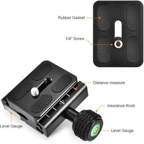 UTEBIT 50mm Arca Swiss Quick Release Plate, Aluminum QR Clamp Adapter with 3/8"&1/4" Screw Hole, Built-in Bubble Level