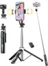 SelfieShow 53'' Selfie Stick Tripod with Light, Extendable Selfie Stick with Remote, Portable