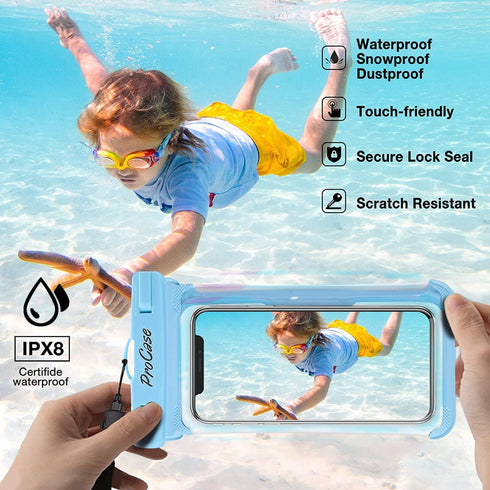ProCase 2 Pack Waterproof Phone Pouch - Underwater Case Up to 7", Dry Bag for iPhone 15, Galaxy S24, Beach Essentials